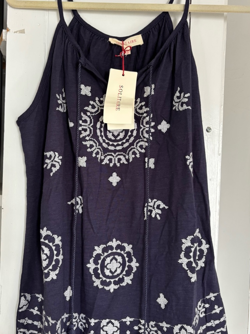 Solitaire Navy with White Medallion Embroidered Camisole